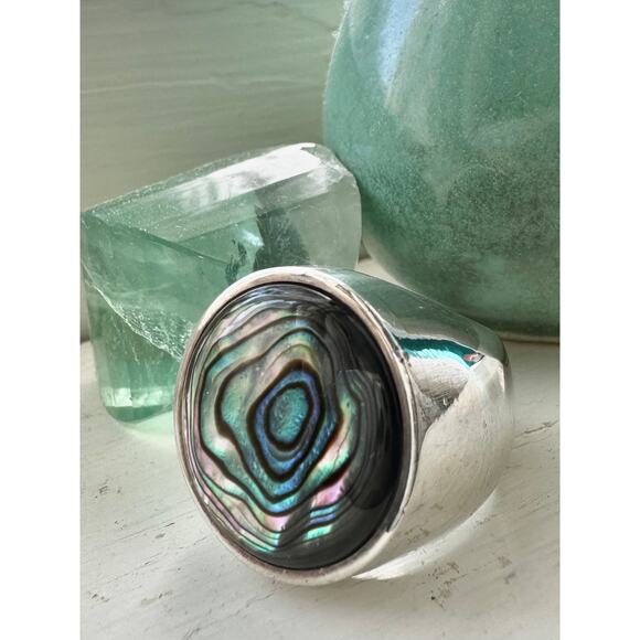 Abalone Round Sterling Silver  US Size 7 3/4 - 8 - Picture 5 of 5